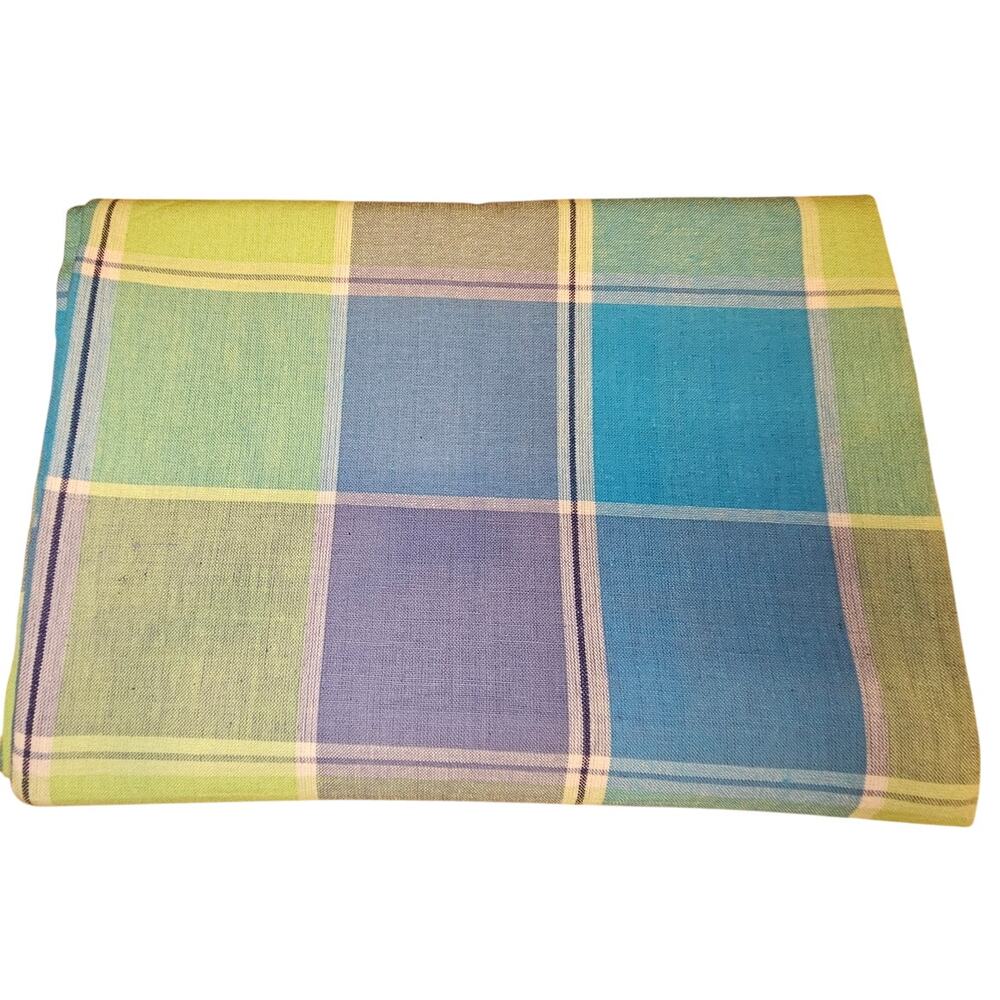 Spring Easter Cloth Tablecloth 120x84 Greens Blues Plaid Cotton-Poly Blend? -66